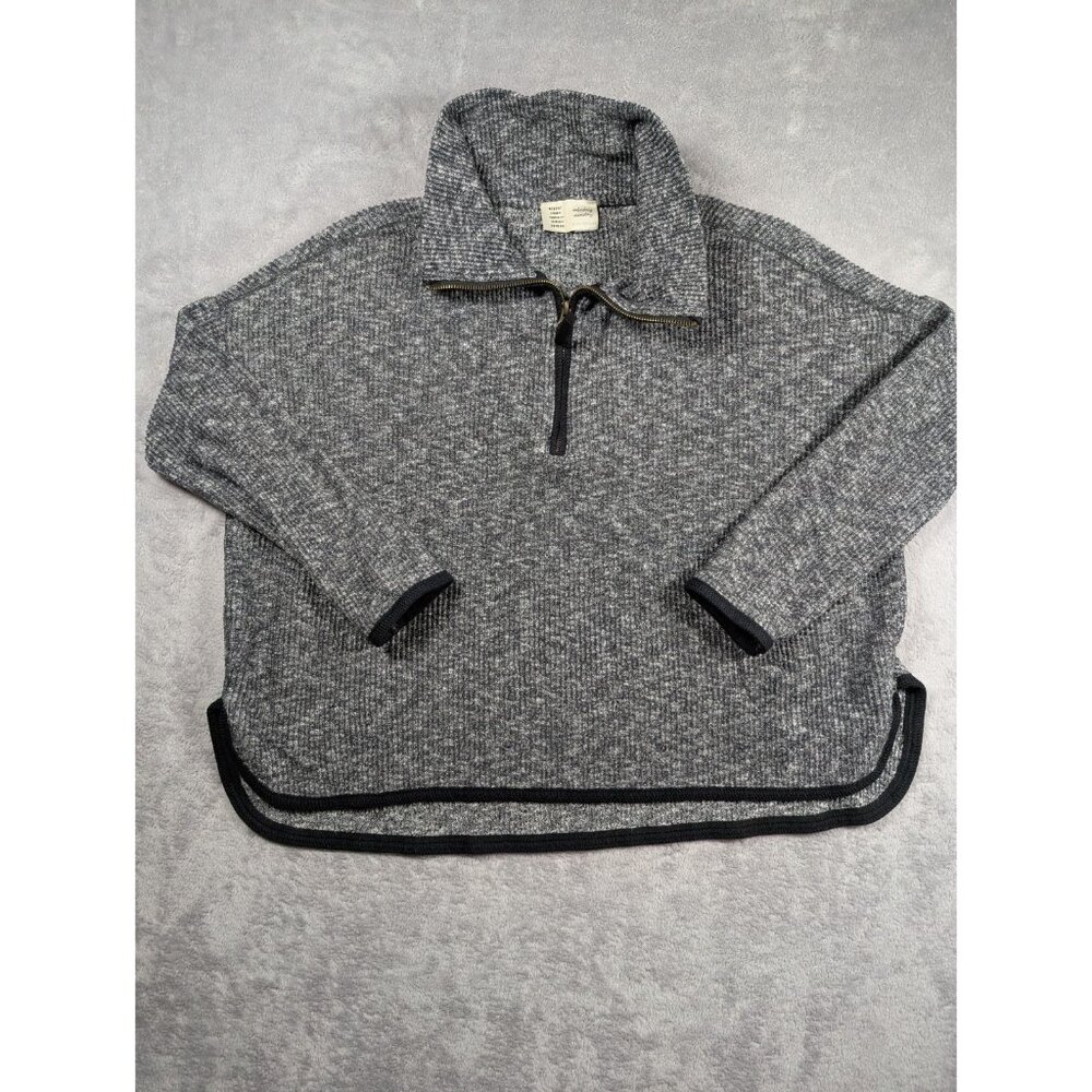 Anthropologie Oversized Knit Sweatshirt Womens Size XS Gray Half Zip Boxy Fit